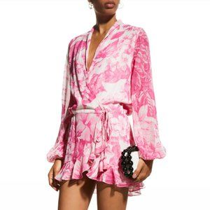 NEW Rococo Sand Cerise Short Plunging Wrap Dress, L